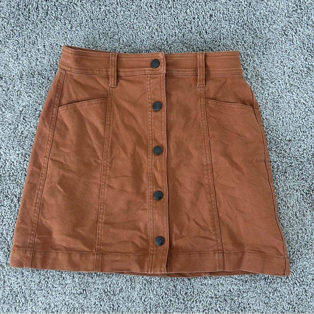 Madewell Rust Brown Button-Front Mini Skirt